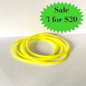 Bright YELLOW 5pc Rubber Gummy Bracelets Silicone Jelly Wristbands 80s retro set